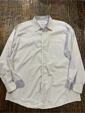 Jhane Barnes White Dress Shirt with Light purple Pinstripes